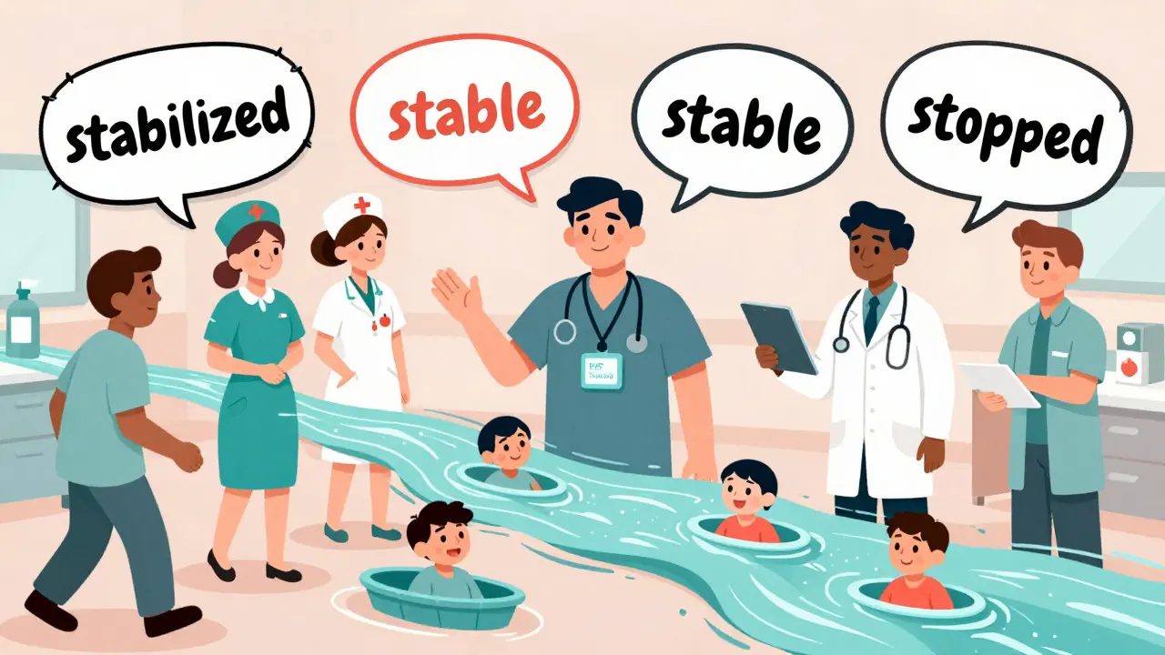 Chaotic hospital handoff transformed into clear communication by a trained clinician guiding understanding.