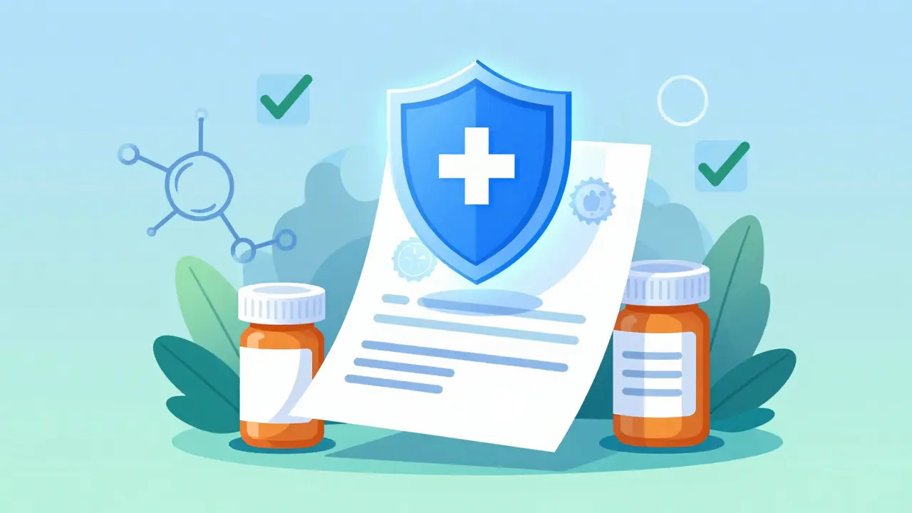 Symbolic medical letter shielding prescription bottles